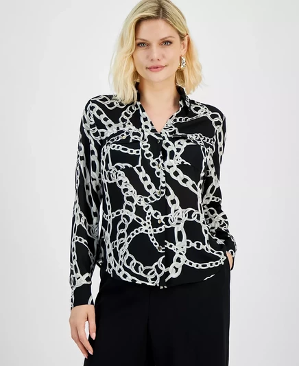  Миниатюрный топ на пуговицах спереди, созданный для Macy's  kari chain blk
