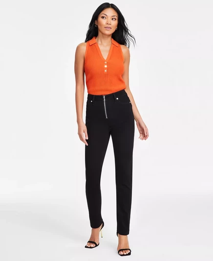  Женские джинсы прямого кроя с открытой молнией, эксклюзивно от Macy's black