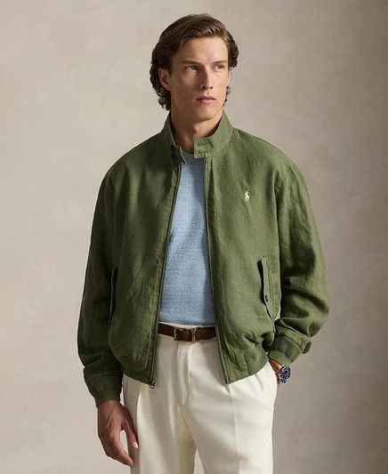 Мужская куртка Polo Ralph Lauren с имитацией шеи на молнии зеленого цвета