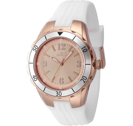 Женские часы Invicta 48853 Angel Quartz PC21 с циферблатом из розового золота с циферблатом белого цвета