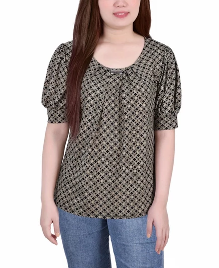 Женский топ NY Collection с короткими рукавами, бежевый