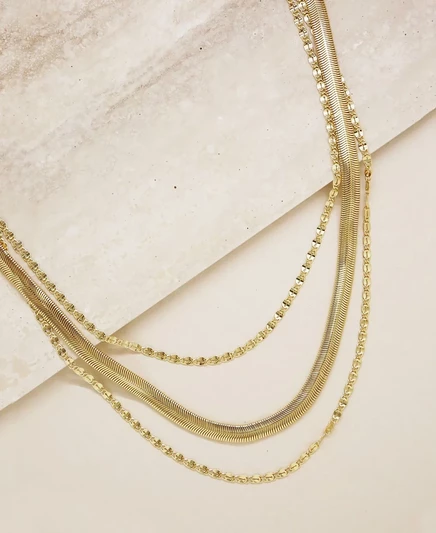 Многослойное золотое ожерелье на смешанной цепочке ETTIKA Supreme gold