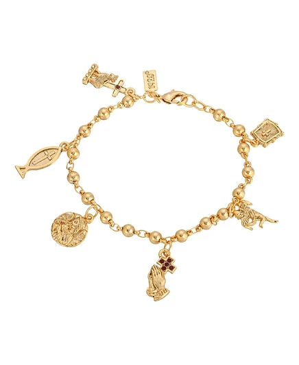 Браслет Symbols Of Faith с религиозными подвесками, позолоченный 14K, 18 см