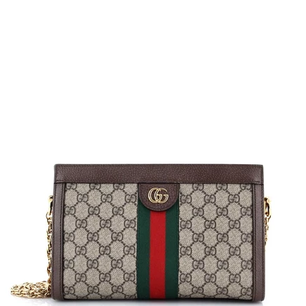 Плечевая сумка Pre-Owned Gucci Ophidia (мал., GG холст), коричневая