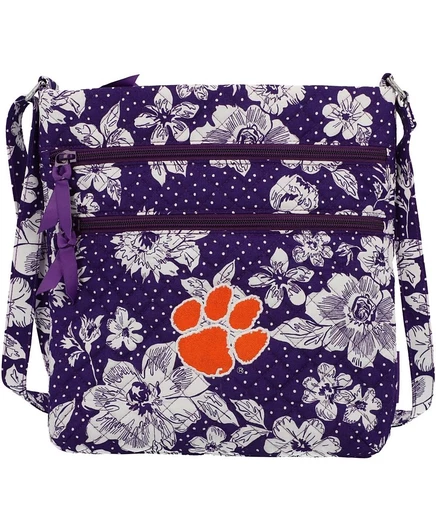 Сумка через плечо Vera Bradley Rain Garden Triple-Zip Clemson Tigers, фиолетовая