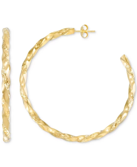 Серьги-кольца Macy's Diamond-Cut C-Hoop позолота 14K на серебре, 2,25″, жёлтые