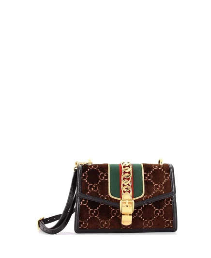 Женская сумка Pre-Owned Gucci Sylvie Velvet, коричневая