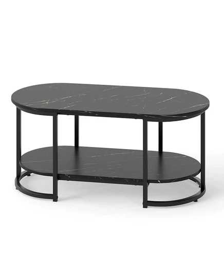 Двухъярусный журнальный столик GOUUN 39.5 из искусственного мрамора с металлическим каркасом черного цвета