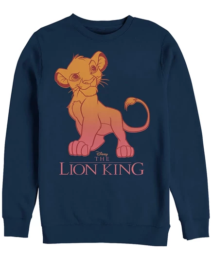 Мужская футболка Disney Lion King Young Simba с градиентом заката, флис с круглым вырезом горловины navy