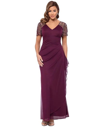 Женское платье Xscape Beaded-Sleeve, винное
