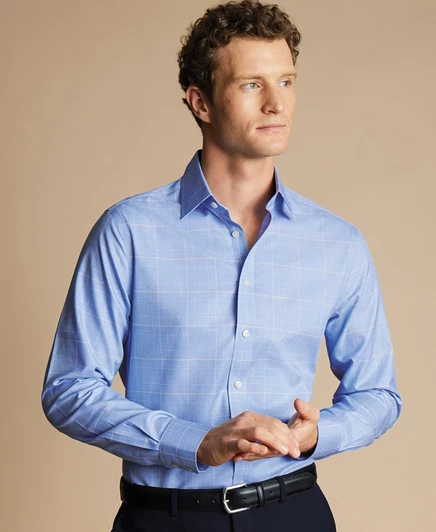 Мужская рубашка Charles Tyrwhitt Slim-Fit в глен-плед, синяя