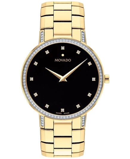 Мужские часы Movado Faceto 39 мм с бриллиантами 0,38 кт, золотистые