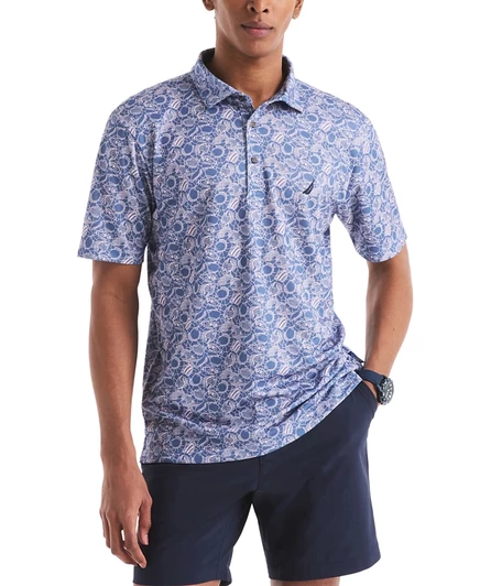 Мужское поло Nautica Classic-Fit с принтом, синее