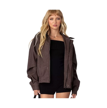  Женская куртка Mori Oversize из искусственной кожи большого размера brown