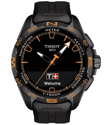 Мужские швейцарские смарт-часы Tissot T-Touch Connect Solar с черным каучуковым ремешком 48 мм