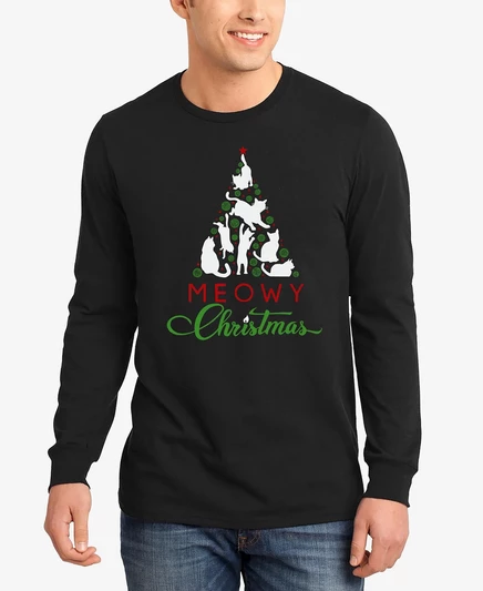 Мужской лонгслив LA Pop Art Meowy Christmas, черный