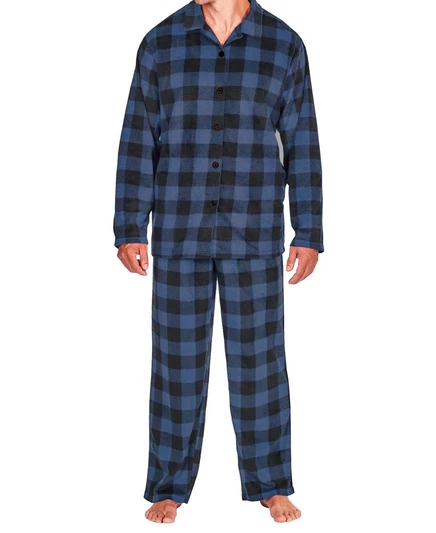 Мужской флисовый пижамный комплект с вырезанным воротником navy buffalo check