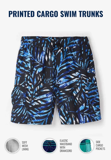 Плавки-карго с принтом KingSize Big & Tall 8 дюймов blue painterly leaves
