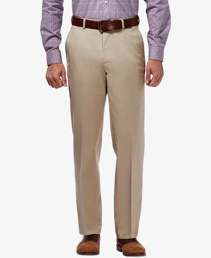 Брюки Haggar Mens Premium без подкладки цвета хаки классического кроя с плоской передней частью и скрытой расширяющейся талией khaki
