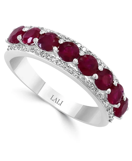 Кольцо LALI Jewels, рубины, бриллианты, белое золото