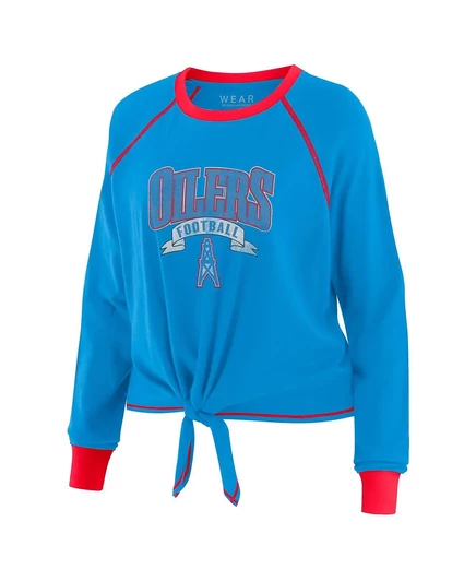 Женский светло-голубой/красный топ Houston Oilers с завязками спереди и длинным рукавом от Erin Andrews light blue, red