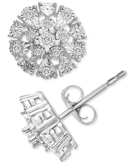 Серьги‑гвоздики Macy's Diamond Flower Burst из серебра, серебристые