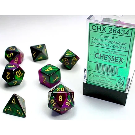 Набор кубиков Chessex Gemini зелено-фиолетовый/золото, 7 шт.