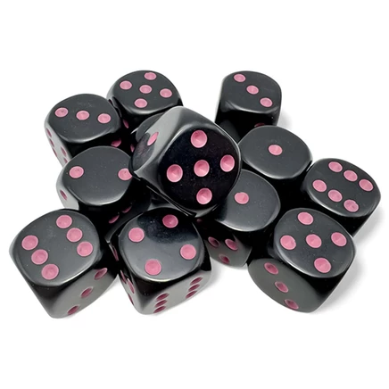 Набор кубиков Chessex d6 16 мм, 12 шт., черно-розовые