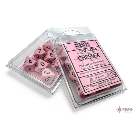 Набор d10 Chessex, пастельно-розовые, черные цифры, 10 шт.