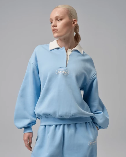 Женский регбийный топ Jordan Flight Fleece, голубой/белый