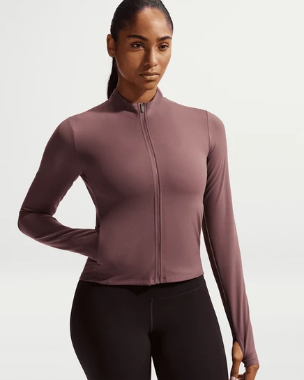 Женская куртка Nike Zenvy Dri-FIT на молнии, темно-коричневая/белая