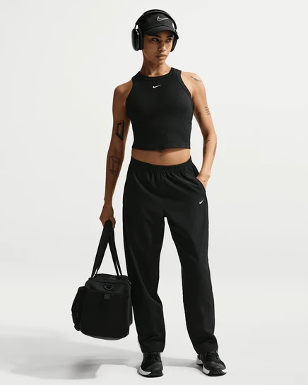 Женские тканые брюки Nike One Dri-FIT средней посадки, черно-белые