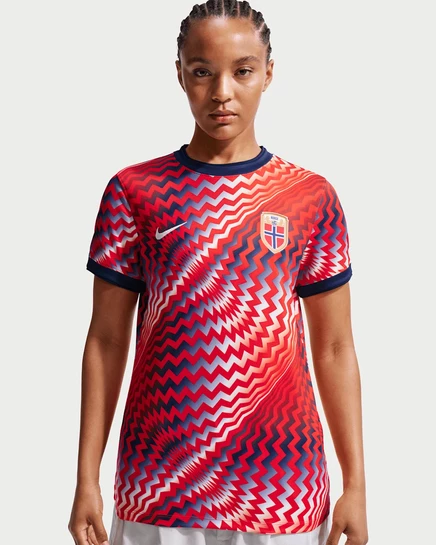 Женская предматчевая футболка Nike Norway Dri-FIT короткий рукав, красно‑сине‑белая