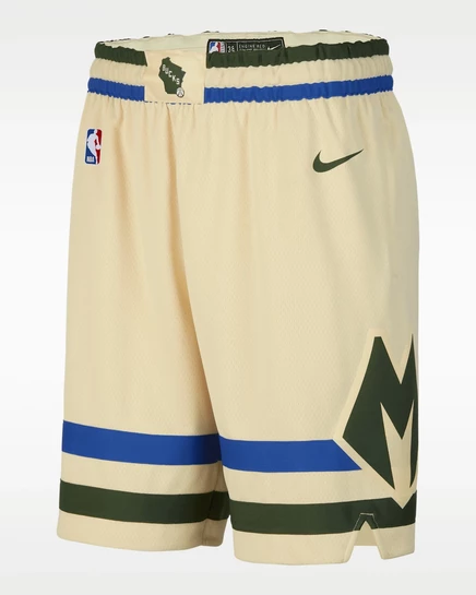 Мужские шорты Nike NBA Swingman City Edition Milwaukee Bucks Dri-FIT, кремовые/зеленые