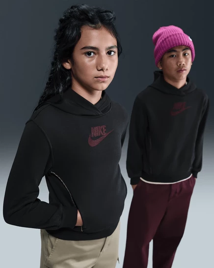 Худи для детей Nike Club френч-терри, черно-бордовое