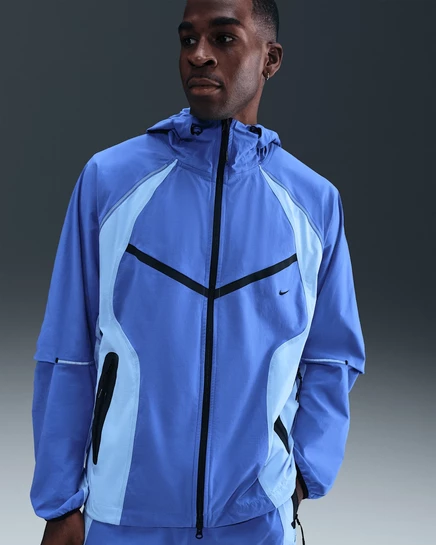 Мужская куртка Nike Tech Windrunner Dri-FIT свободного кроя, сине‑серая/черная