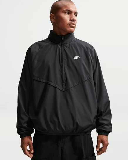 Мужская ветровка Nike Windrunner на полумолнии, черно-белая