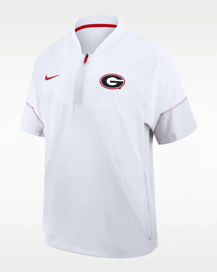 Мужская куртка Nike Georgia Sideline Coach с капюшоном 1/2‑молния, белая/университетский красный