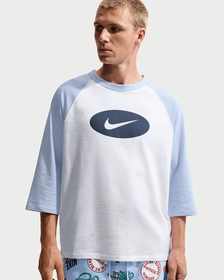 Мужской реглан Nike Club с 3/4 рукавом, голубой/белый/темно-синий