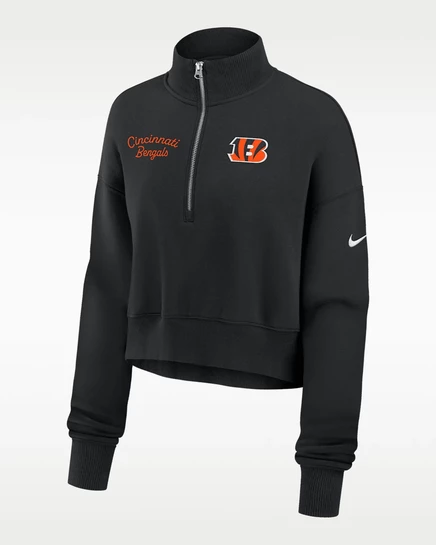 Женский короткий свитшот Nike Bengals с 1/4-молнией, черный