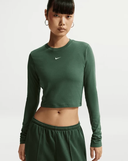 Женский кроп-лонгслив Nike Chill Knit, зеленый/белый
