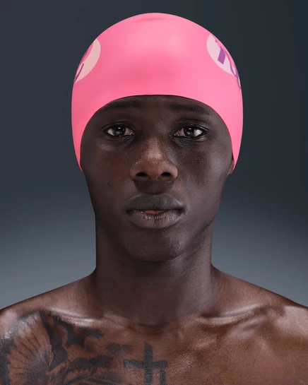 Шапочка для плавания Nike силиконовая, розовая/ярко-фиолетовая/белая