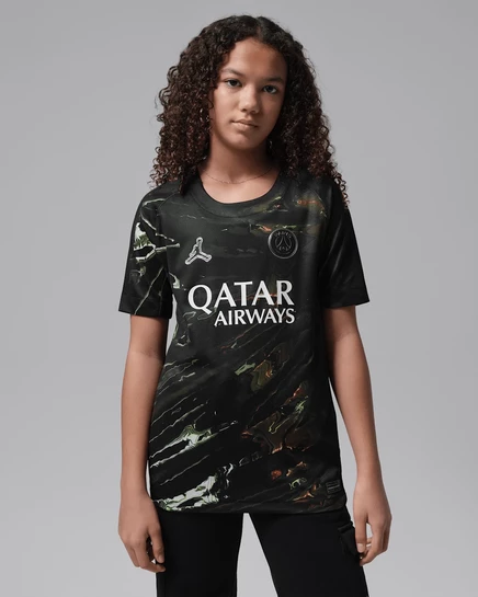 Детская игровая футболка Jordan Dri-FIT PSG Stadium Night Edition 2026, черно-белая