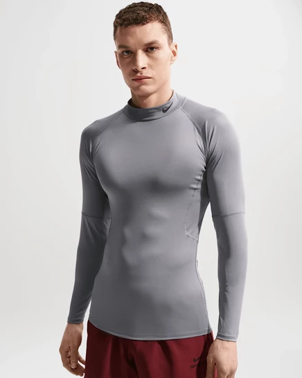 Мужской лонгслив Nike Pro Dri-FIT с воротником-стойкой, серый/черный