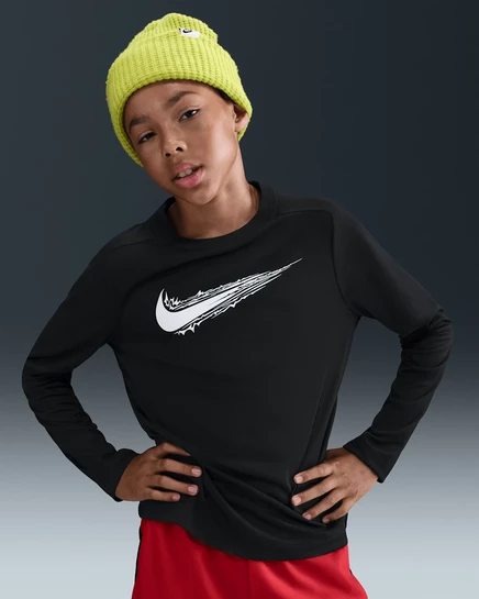 Мальчиковая футболка с длинным рукавом Nike Dri-FIT, черно-белая