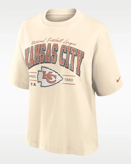 Женская футболка nike kansas city chiefs vintage mod boxy, кремовая