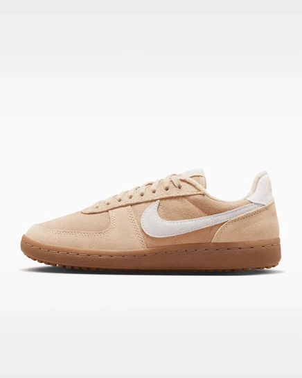 Женские кроссовки Nike Field General льняные и ротанговые оттенки, темно-коричневая резиновая подошва, молочные детали