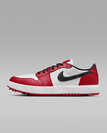 Унисекс гольф-кроссовки Jordan 1 Low G с шипами, красно-белые