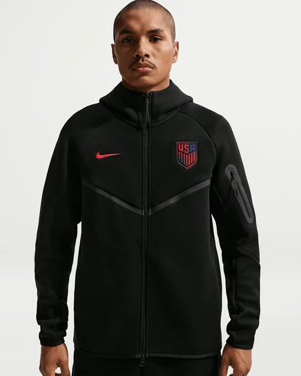 Мужская худи Nike USMNT Tech Fleece Windrunner на молнии, черная/красная