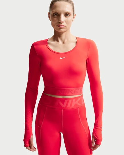 Женский укороченный лонгслив Nike Pro Dri-FIT, светло-малиновый/оранжевый/белый